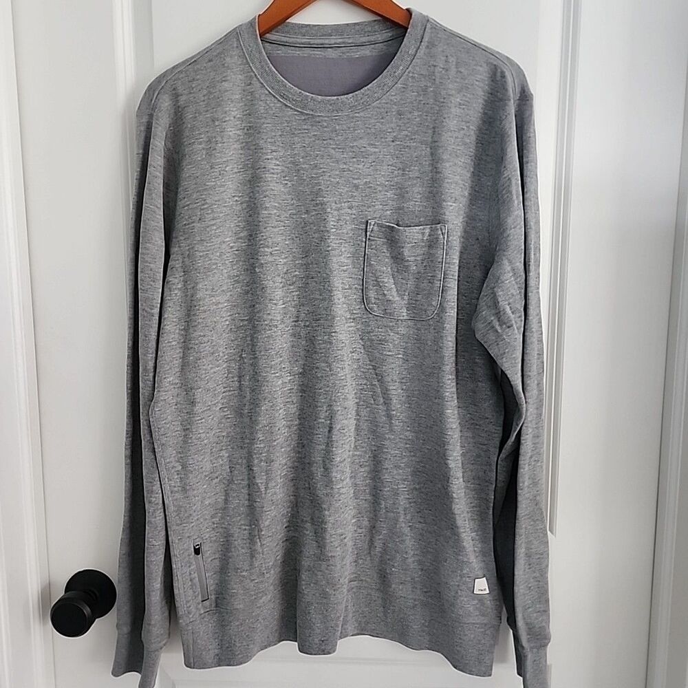 Vuori Jeffreys Sweatshirt Mens Size L Gray Crewneck Pullover Zip Pocket Athletic
